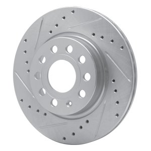 Volkswagen Jetta Brake Rotor (1) - Front Left - R1 Concepts - Drilled & Slotted - Silver - `05-`15
